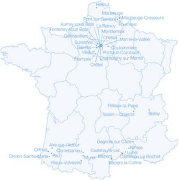 Zemljevid vseh dializnih centrov NephroCare v Franciji
