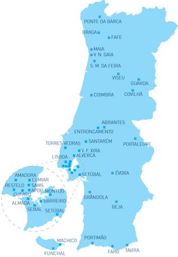 Zemljevid vseh dializnih centrov NephroCare na Portugalskem